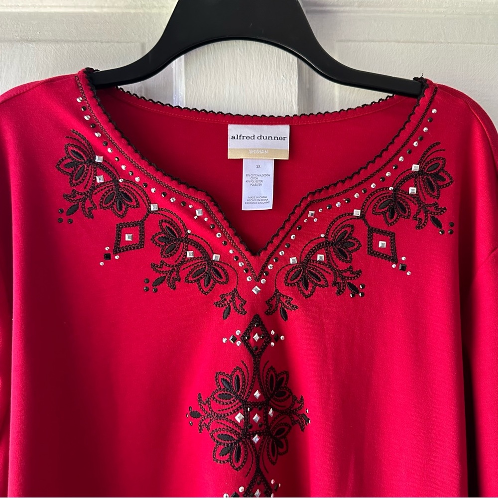 Alfred Dunner Red Rhinestone Blouse - Picture 5 of 5